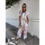Valge lilleline jumpsuit